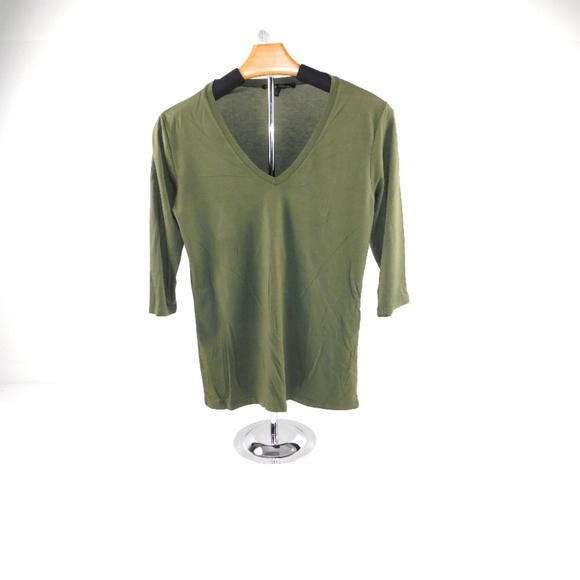 Rendez-Vous Paris Olive Green 3/4 Sleeve V-Neck Tunic Top | Size 3 - Picture 1 of 6
